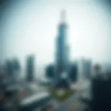 Stunning view of Adex Tower against the Dubai skyline