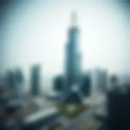 Stunning view of Adex Tower against the Dubai skyline