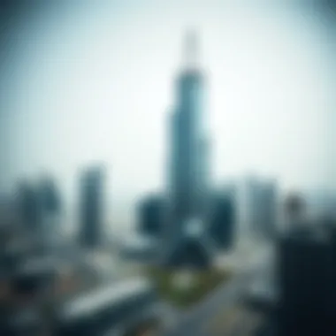 Stunning view of Adex Tower against the Dubai skyline