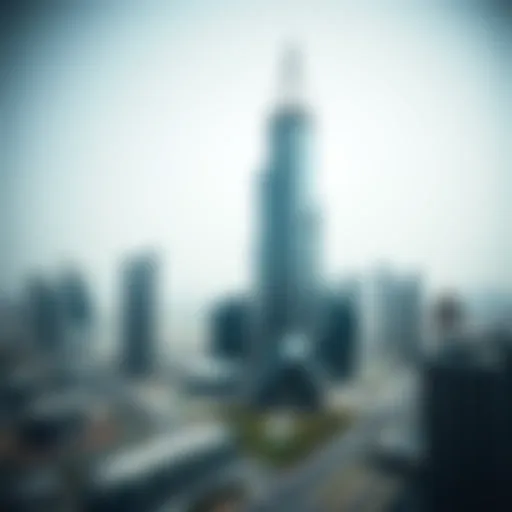 Stunning view of Adex Tower against the Dubai skyline