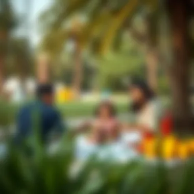 Picnic Bliss in Dubai's Parks A family enjoying a picnic at a public park in Dubai