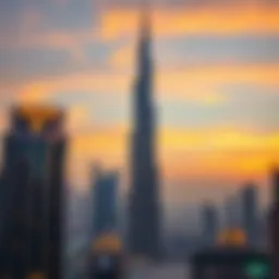 Majestic view of Burj Khalifa at sunset