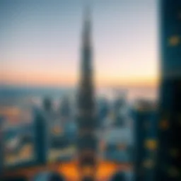 A breathtaking view of Burj Khalifa from a distance, showcasing its grandeur and height.