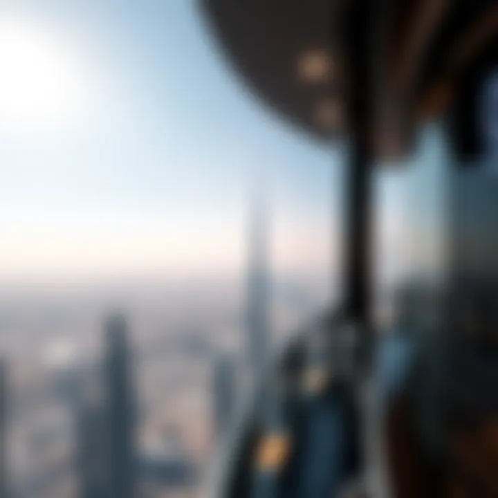 A panoramic view from the observation deck of Burj Khalifa, capturing the sprawling city of Dubai below.
