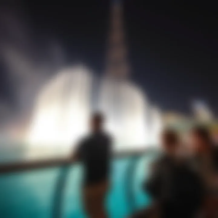 Visitors Enjoying the Water Show Visitors enjoying the mesmerizing Burj Khalifa Water Show from the promenade.