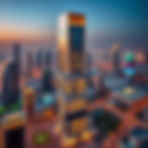 Aerial View of Carson Tower Aerial view of Carson Tower showcasing its modern architecture against Dubai's skyline
