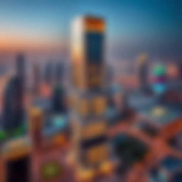 Aerial View of Carson Tower Aerial view of Carson Tower showcasing its modern architecture against Dubai's skyline