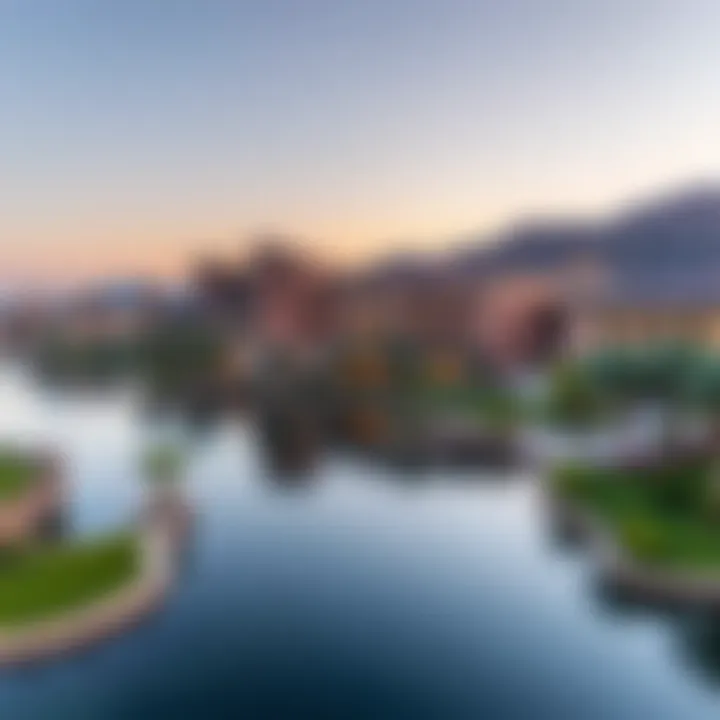 Landscape of Damac Lagoon Scenic landscape and serene water features surrounding Damac Lagoon