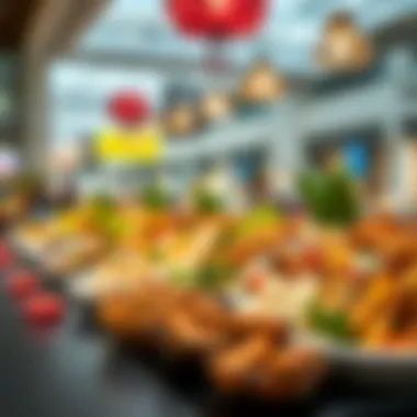Local and International Dishes Display A colorful display of local and international dishes available within the mall