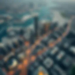 Aerial view of Dubai showcasing its skyline and economic activity.