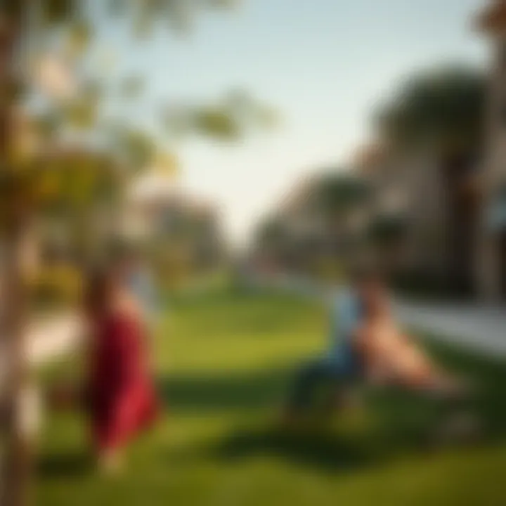 Vibrant Community Life in Dubai Hills Community park in Dubai Hills with families enjoying outdoors