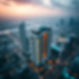 A stunning aerial view of Empire Heights showcasing its modern architectural design against Dubai's skyline.