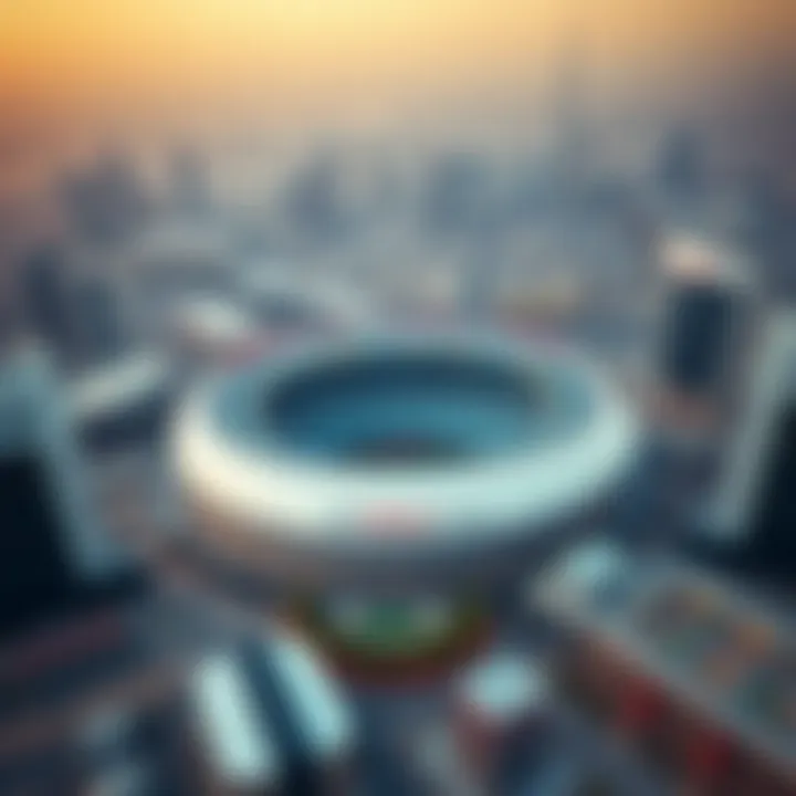 Etihad Arena Amidst the Dubai Skyline Aerial view of Etihad Arena surrounded by Dubai skyline