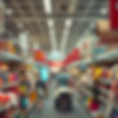 Discount Outlet Shopping Experience Wide aisles of a discount outlet filled with various products