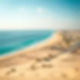 Panoramic View of Al Mamzar Beach A panoramic view of Al Mamzar Beach showcasing the pristine blue waters and golden sands under a clear sky.