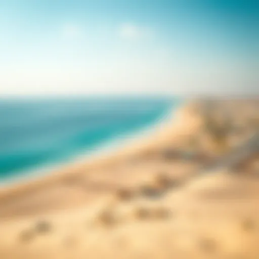 Panoramic View of Al Mamzar Beach A panoramic view of Al Mamzar Beach showcasing the pristine blue waters and golden sands under a clear sky.