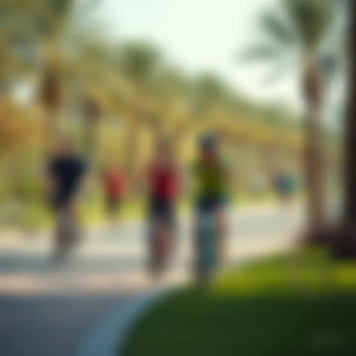 Vibrant Activity at Barsha Park Joggers and cyclists enjoying Barsha Park