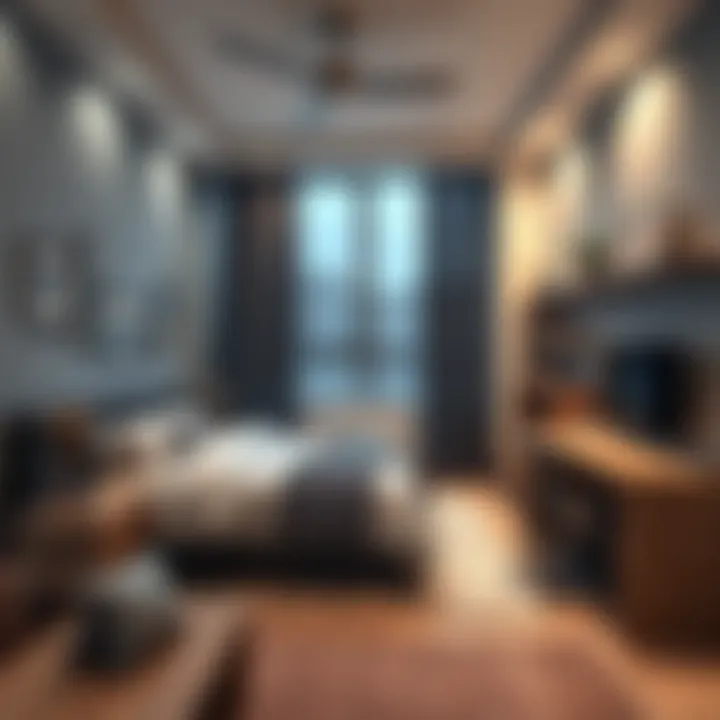 Modern Style Boys' Bedroom A stylish and organized boys' room with modern furniture and personalized decor elements