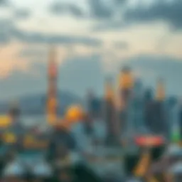 Stunning skyline of a vibrant city celebrating Eid