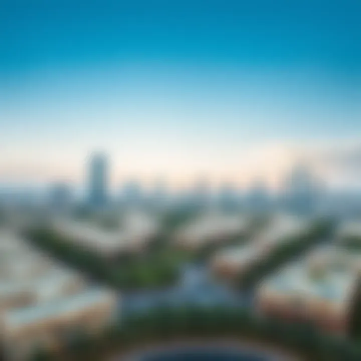 Panoramic view of DIFC Gate Village highlighting its urban landscape.