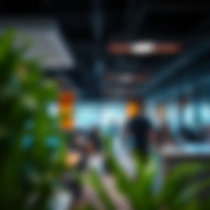 Vibrant Co-Working Environment in DIFC A bustling co-working space in DIFC filled with professionals engaged in work