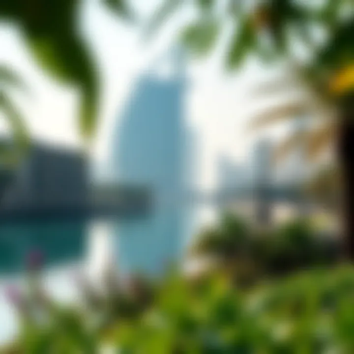 Nature’s Embrace in the Urban Landscape Serene waterfront in Dubai surrounded by lush greenery