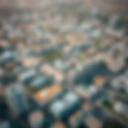 Aerial view of International City showcasing nearby educational institutions