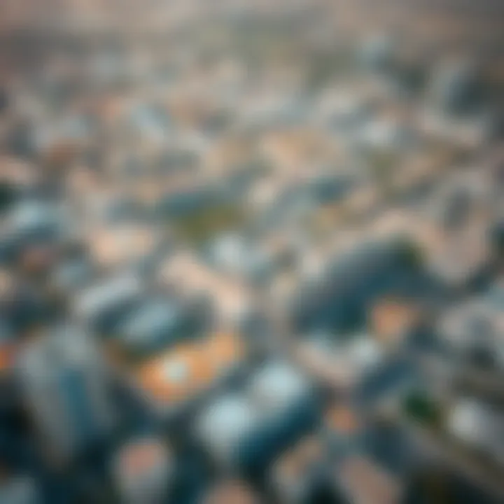 Aerial Perspective of Educational Institutions Near International City Aerial view of International City showcasing nearby educational institutions