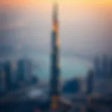 Aerial view of Meydan One Tower showcasing its striking silhouette against the Dubai skyline