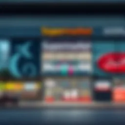A modern supermarket exterior showcasing vibrant displays and signs