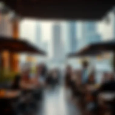 A bustling outdoor dining area filled with guests enjoying their meals