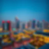 A stunning view of Business Bay's skyline with vibrant restaurant lights