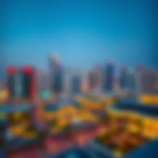 A stunning view of Business Bay's skyline with vibrant restaurant lights