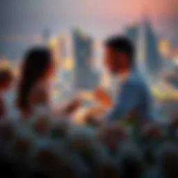 A couple enjoying a candlelit dinner overlooking the Dubai skyline