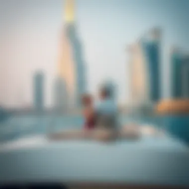 A couple on a private yacht cruising the Dubai Marina