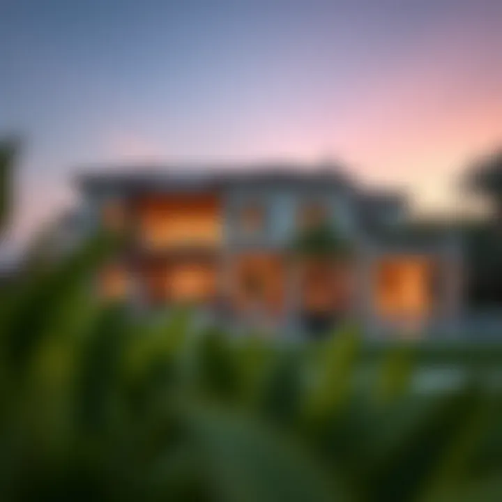 Stunning exterior view of a luxury villa in Garden Home, Oud Metha