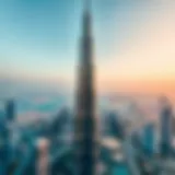 Aerial view of Burj Khalifa showcasing its towering height against the skyline