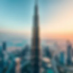 Aerial view of Burj Khalifa showcasing its towering height against the skyline