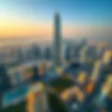 Stunning aerial view of the Landmark Tower showcasing its unique architecture against the Dubai skyline