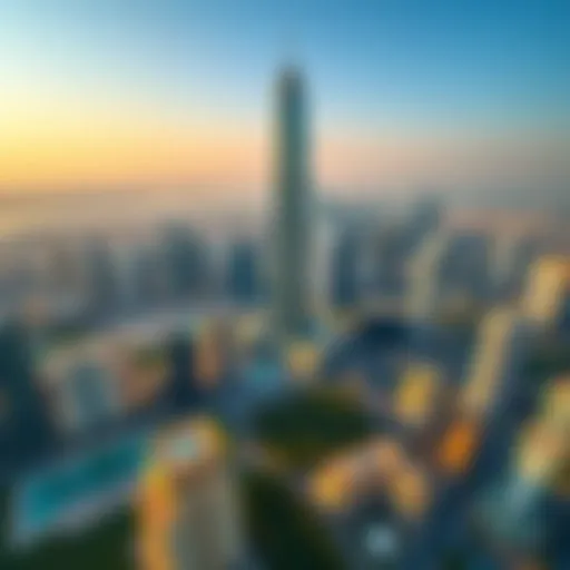 Stunning aerial view of the Landmark Tower showcasing its unique architecture against the Dubai skyline