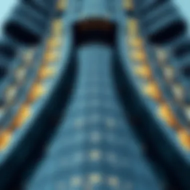 Facade Design of Landmark Tower Close-up of the intricate facade design of the Landmark Tower highlighting architectural details