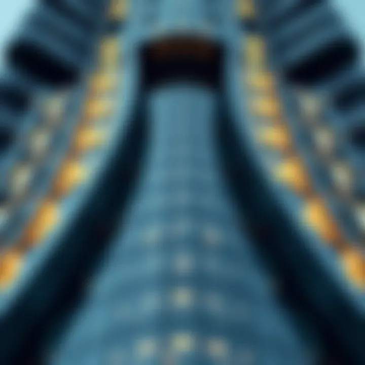 Facade Design of Landmark Tower Close-up of the intricate facade design of the Landmark Tower highlighting architectural details