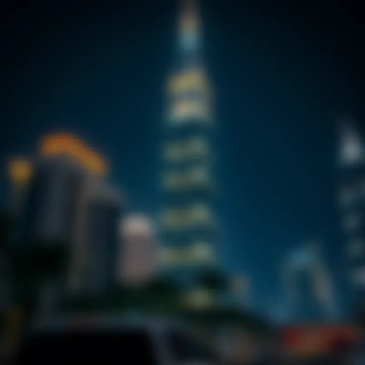 Nighttime Illumination of Landmark Tower Night view of the Landmark Tower illuminated, showcasing its role in the vibrant Dubai nightlife