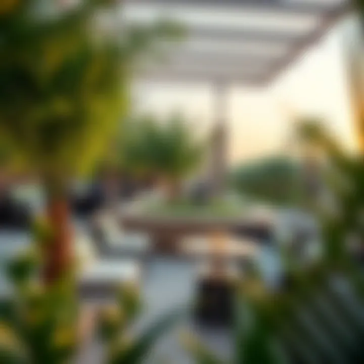 Serene Outdoor Seating at Last Exit Al Khawaneej Outdoor seating area at Last Exit Al Khawaneej with lush greenery