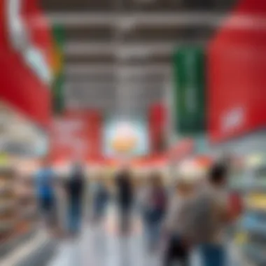 Shopping experience with customers exploring aisles