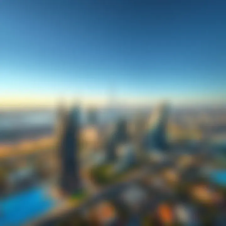 Aerial view of the Dubai skyline featuring Marwa Heights
