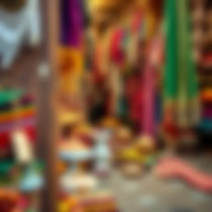 Colorful textiles and handicrafts available for purchase in Meena Bazaar
