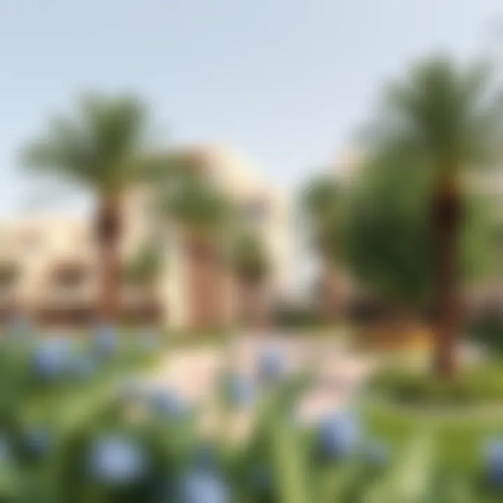Lively Community Spaces at Nad Al Sheba Villas Vibrant community space within Nad Al Sheba, featuring lush greenery and recreational areas