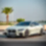 A luxury car parked at a scenic spot in Tecom, Dubai