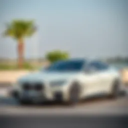 A luxury car parked at a scenic spot in Tecom, Dubai